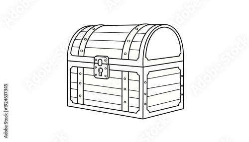 Vintage Treasure Chest Outline Drawing Vector Illustration