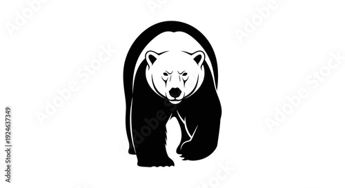 Black silhouette illustration of a polar bear character for Polar Bear Day or International events with snow and iceberg elements on a white background.