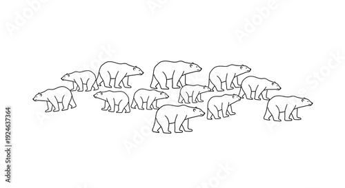 A black silhouette illustration of a group of polar bears walking together on a white background, celebrating Polar Bear Day for Polar Bears International with a simple design.