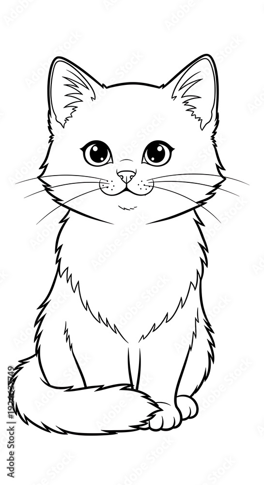 Fototapeta premium Detailed line art of a cute fluffy cat.
