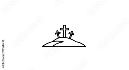 Three crosses on a hill, symbol of resurrection and faith, Christian religious icon