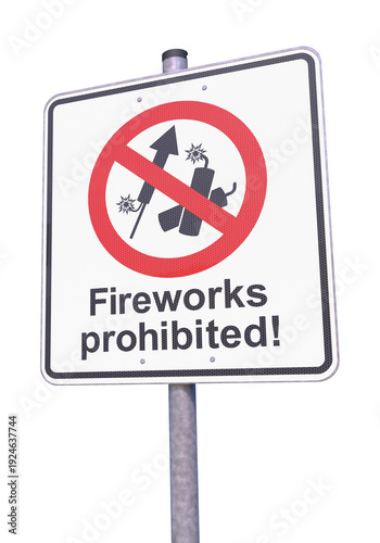 3d rendering of a traffic sign, signboard prohibiting fireworks and firecrackers on a white background.