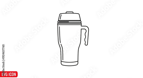 Thermos Flask Icon, Travel Mug, Hot Drink Container, Simple Line Art