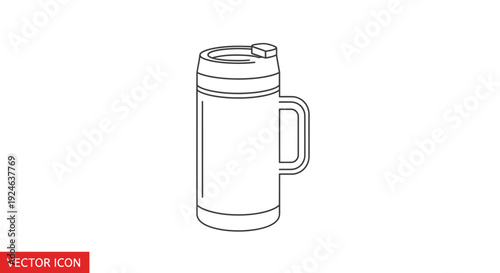 Thermos Flask Vector Icon with Handle - Simple Line Art Illustration
