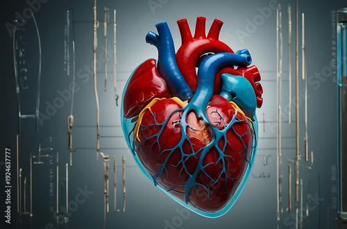 Human Heart With Blue Transparent Outer Layer And Abstract Background