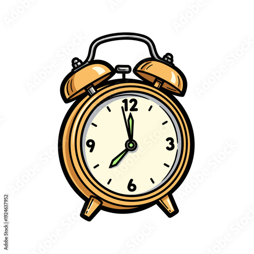 Alarm clock with twin bells, centered on white background