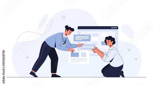 Teamwork designing website interface, collaboration on user experience UX UI
