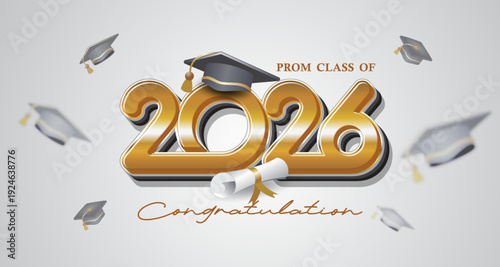Prom Class of 2026 Celebration Banner with Graduation Caps
