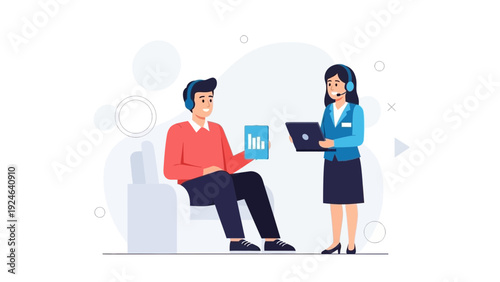 Customer Service Representative Assisting Client with Data Analysis