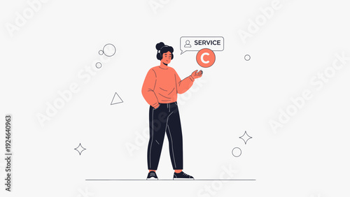 Customer service representative with headset and chat bubble