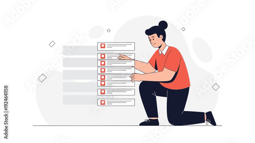 Woman checking checklist, task management, planning, organization concept