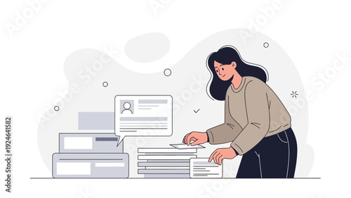 Woman Organizing Papers and Documents for Business Workflow
