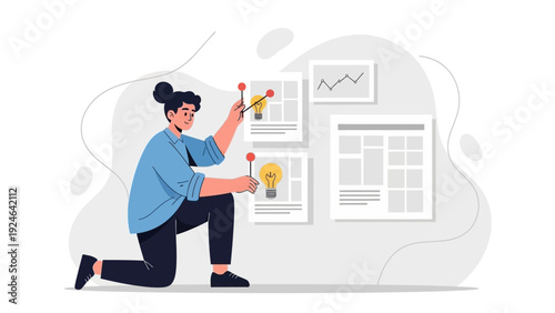 Woman Planning Strategy with Lightbulb Ideas on Board