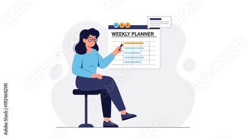 Woman Planning Weekly Schedule on a Board, Time Management Concept