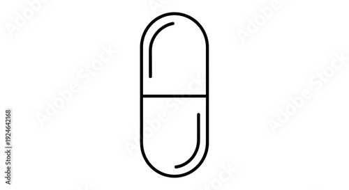 Simple Outline Icon of a Pharmaceutical Capsule Pill, Medical Healthcare Concept