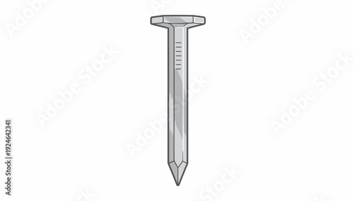 Single Metal Nail With Hexagonal Head and Pointed Tip on White Background