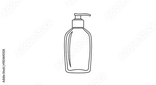 Simple line drawing of a pump dispenser bottle, isolated on white background