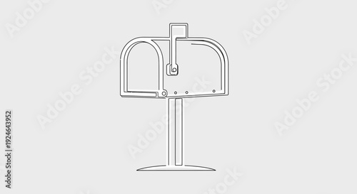 Simple Line Art Drawing of a Classic Mailbox on a Post