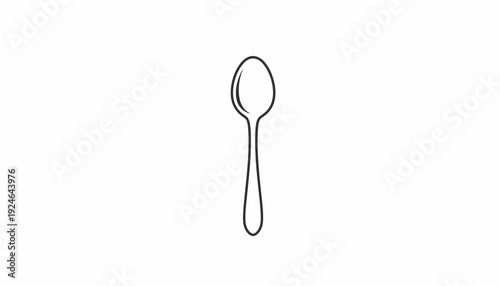 Simple Line Art Drawing of a Spoon, Minimalist Kitchen Utensil Icon, Isolated on White Background