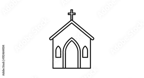 Simple Line Art Icon of a Church Building with a Cross on Top