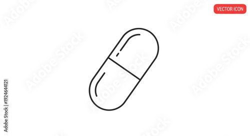 Simple line art icon of a capsule pill, isolated on white background. Medical symbol.