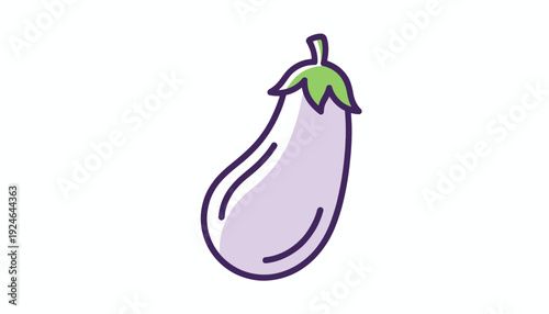 Simple Line Art Icon of a Purple Eggplant, Vector Illustration