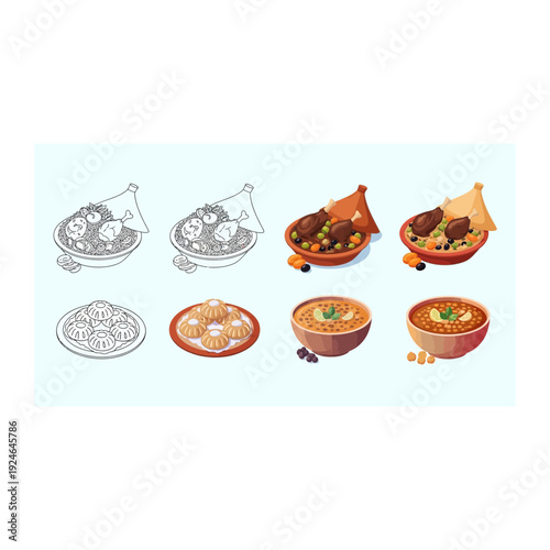 Traditional Middle Eastern Food and Cuisine Illustration Collection