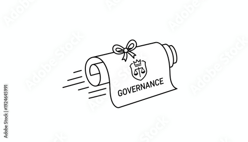 Scroll of Governance with Law Symbol and Bow, Concept of Rules and Order
