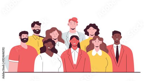 Large group of diverse multinational business professionals standing together in a formal group portrait.