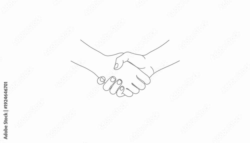Obraz premium Simple Line Drawing of Two Hands Shaking in Agreement, Partnership, and Trust