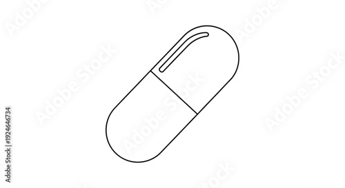 Simple Outline Drawing of a Pharmaceutical Capsule on White Background