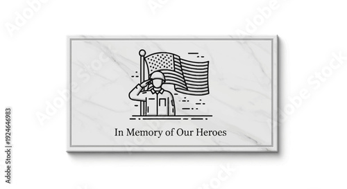 Soldier Saluting American Flag Memorial Stone "In Memory of Our Heroes"
