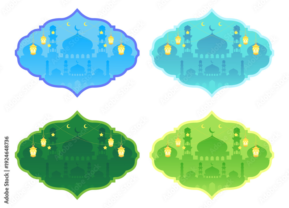 Fototapeta premium Islamic Frame Collection with Mosque Silhouettes in Four Colors