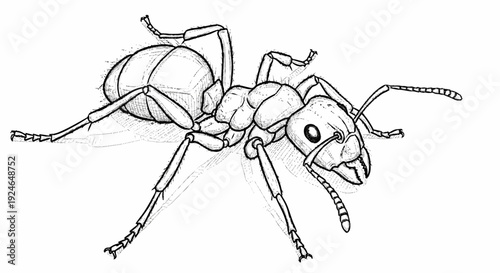 Detailed Line Drawing of Ant Insect.