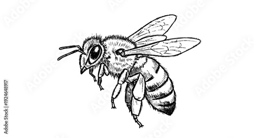 Detailed Illustration of a Bee in Flight.