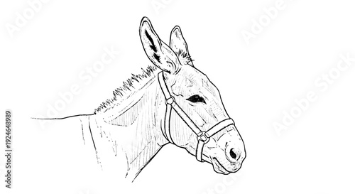 Donkey Head Sketch with Harness Detail.
