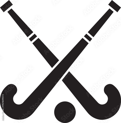Black Silhouette Crossed Hockey Sticks Ball Stock Vector