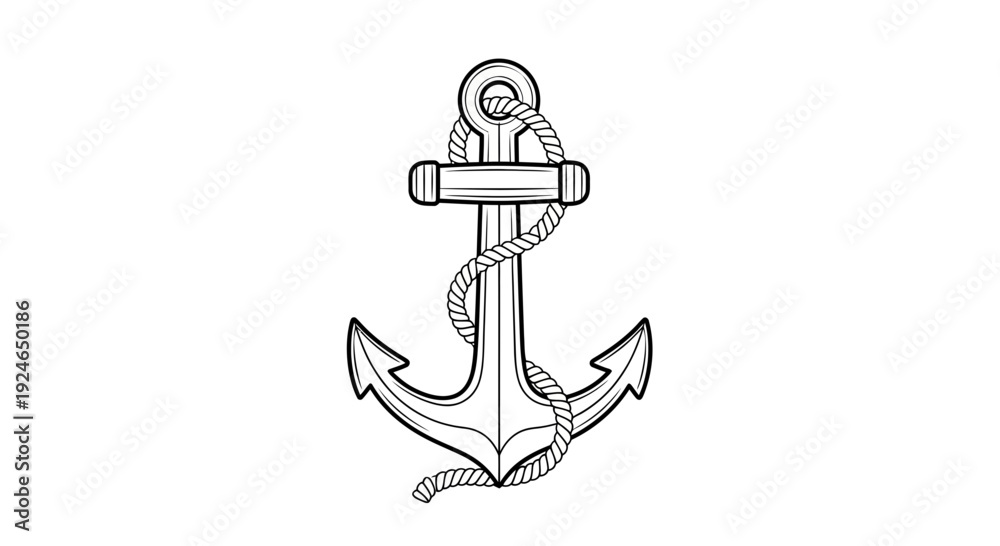 Naklejka premium Nautical Anchor with Rope Illustration - Vintage Marine Symbol