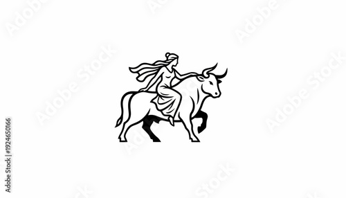 Mythological Woman Riding a Bull, Ancient Greek Mythology Symbol