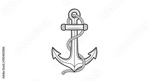Nautical Anchor with Rope Illustration - Vintage Marine Symbol