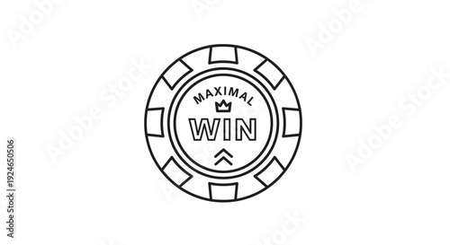 Maximal Win Casino Chip Icon, Gambling Success Concept, Vector Illustration