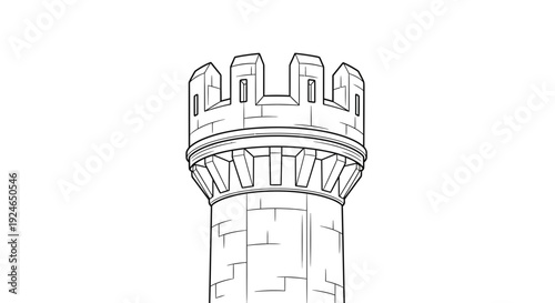 Medieval Castle Tower Battlements Outline Drawing