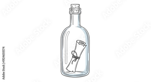Message in a Bottle: Rolled Scroll Tied with String Inside Clear Glass Bottle with Cork