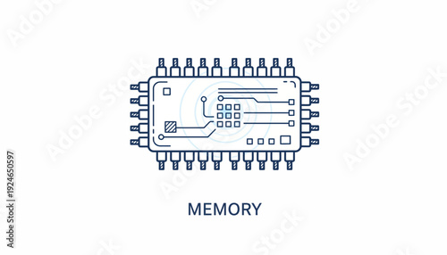 Microchip Memory Icon: Digital Circuit Board, Computer Hardware, Technology Concept