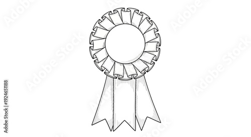 Hand-drawn award ribbon rosette, sketch style, award symbol, winner rosette, vintage award
