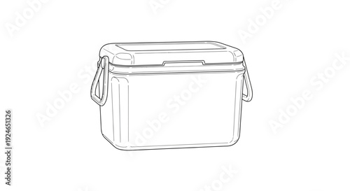 Hand-drawn sketch of a portable cooler box with handles, isolated on white background.