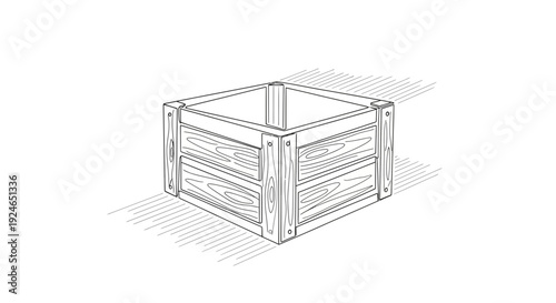 Hand-drawn sketch of a wooden raised garden bed, DIY outdoor planter box illustration