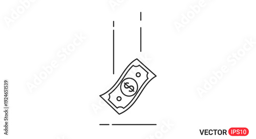 Falling Dollar Bill Icon with Dollar Sign, Financial Crisis Concept