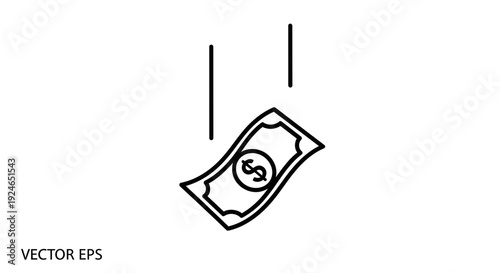 Falling Dollar Bill Icon - Money Loss, Financial Crisis, Debt, Investment Loss Concept
