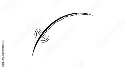 Fishing Rod Bending Over Water with Ripples, Fishing Hobby Icon